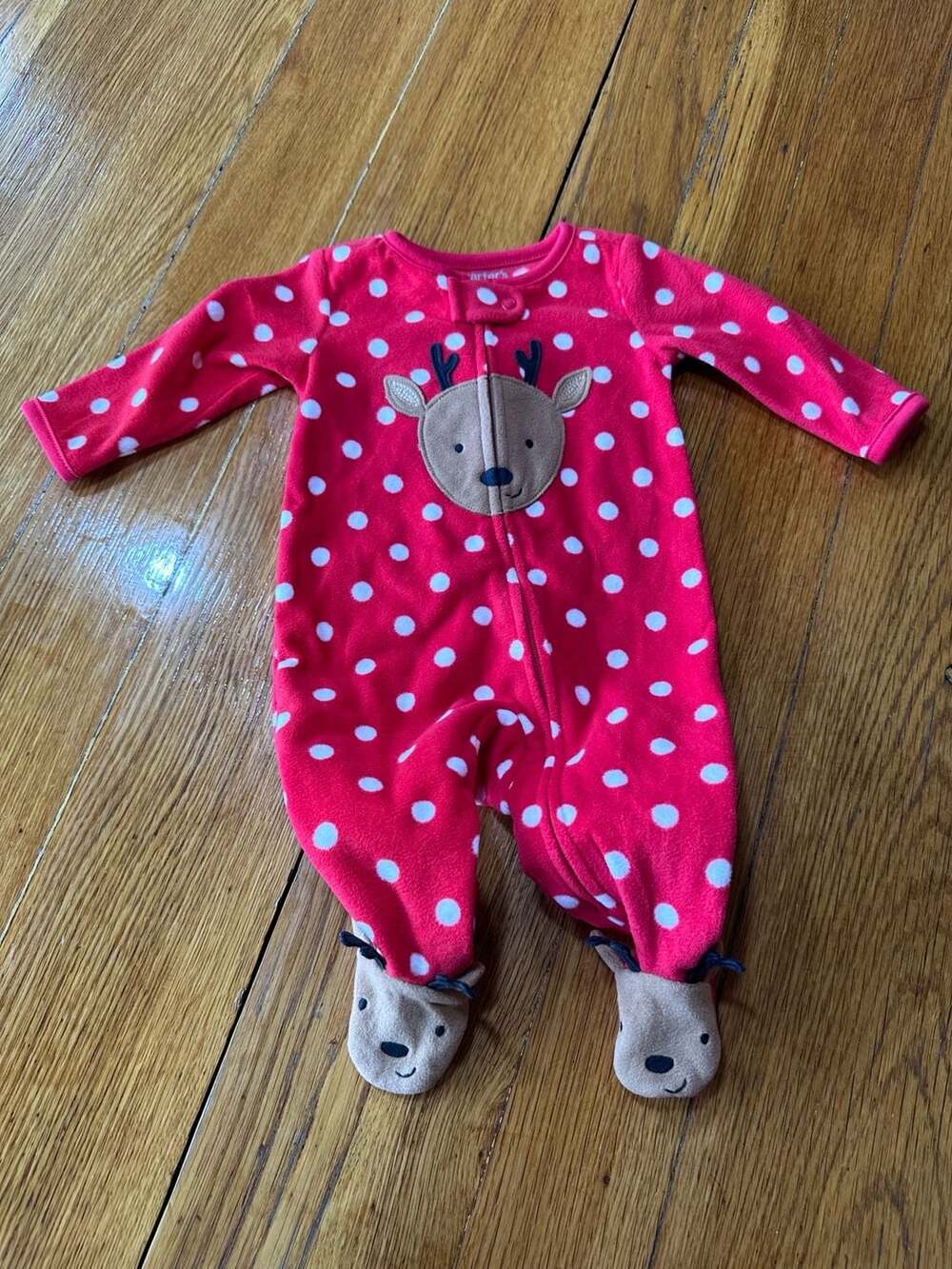 Carter's Just One You Reindeer Footed Sleeper Size 3M Red Polka Dot Fleece